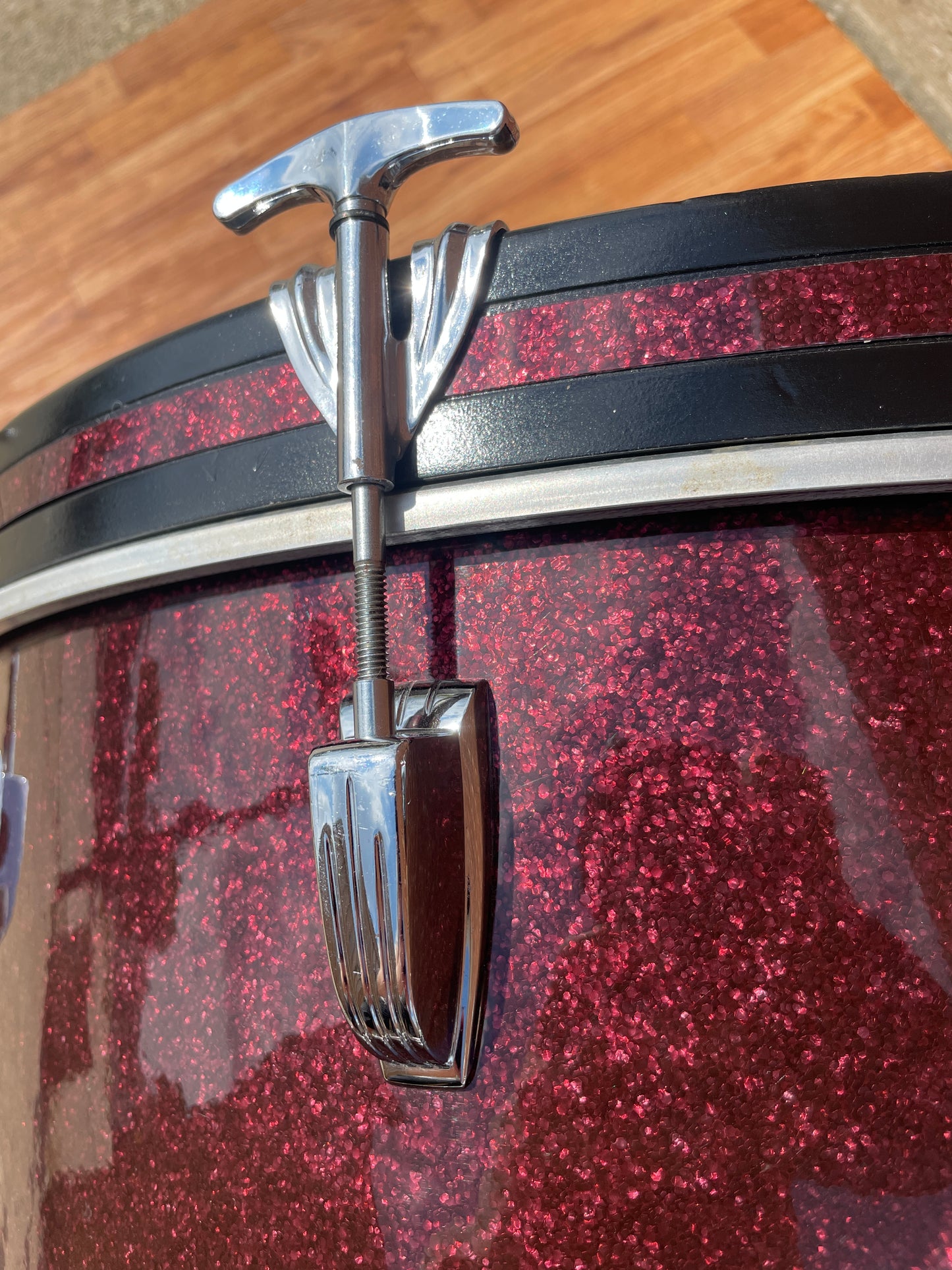 1969 Ludwig 14x22 Hollywood Bass Drum Burgundy Sparkle Rewrap Merlot