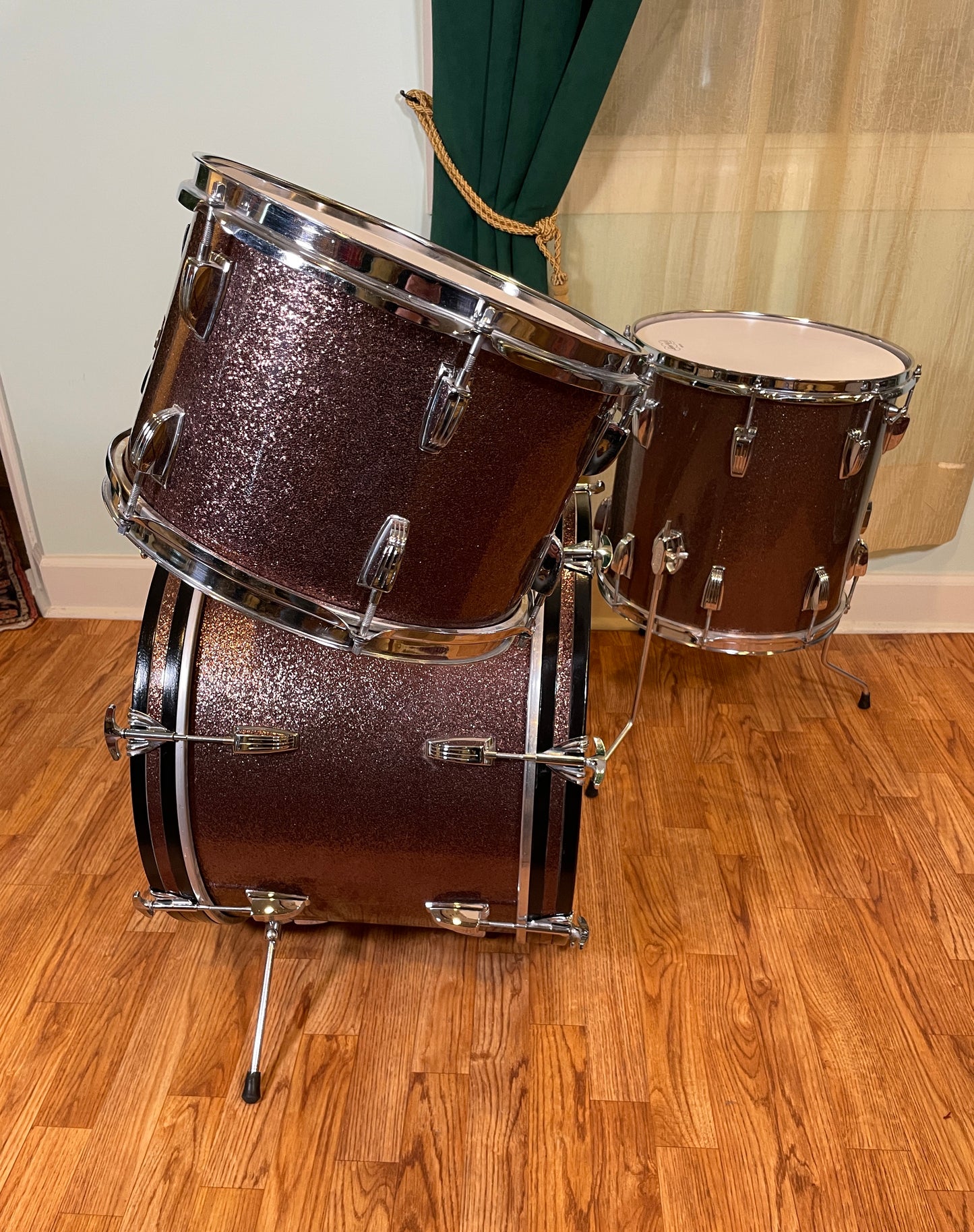 1966 Ludwig Down Beat Drum Set Burgundy Sparkle 20/12/14