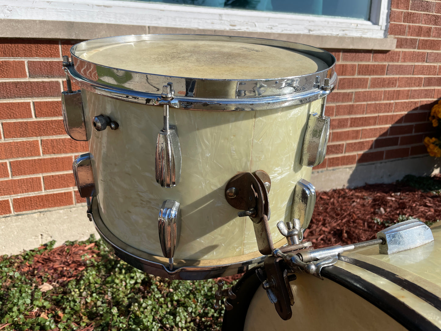 Vintage 1940s Slingerland Radio King Drum Set White Marine Pearl Cloud Badge *Video Demo*