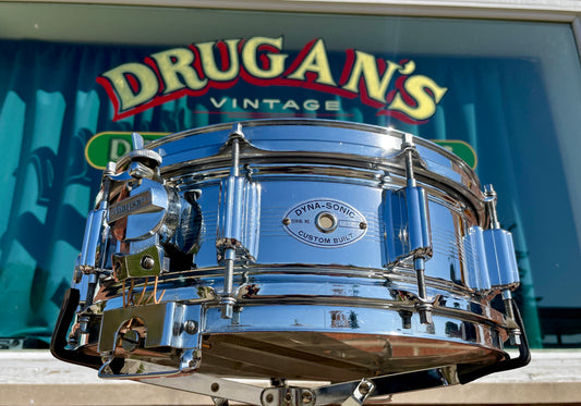 1964 Rogers Dynasonic 7-Line Snare Drum Chrome Over Brass Dyna-Sonic COB