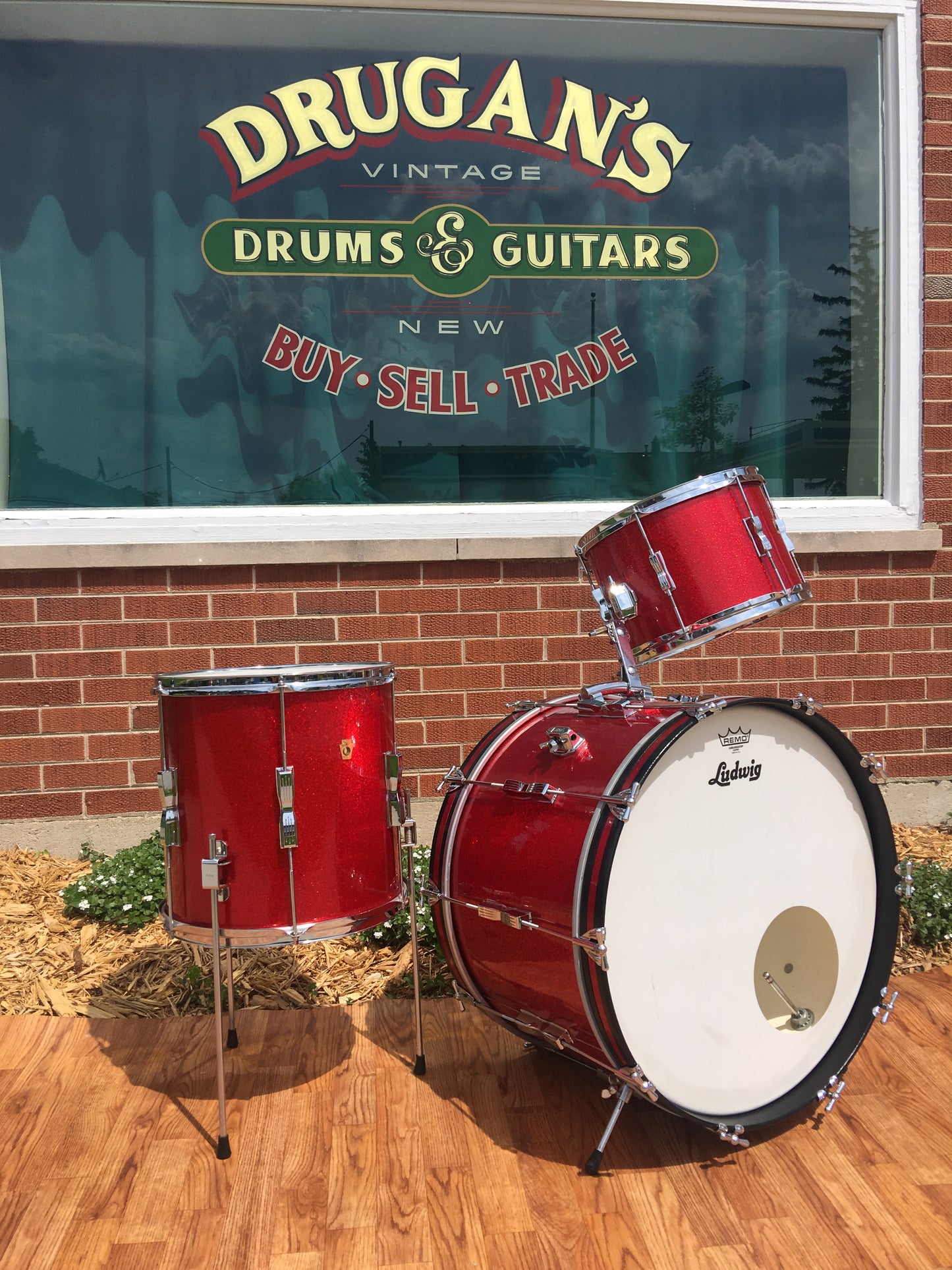 1966 Ludwig Club Date Drum Set - Red Sparkle 22/13/14x14