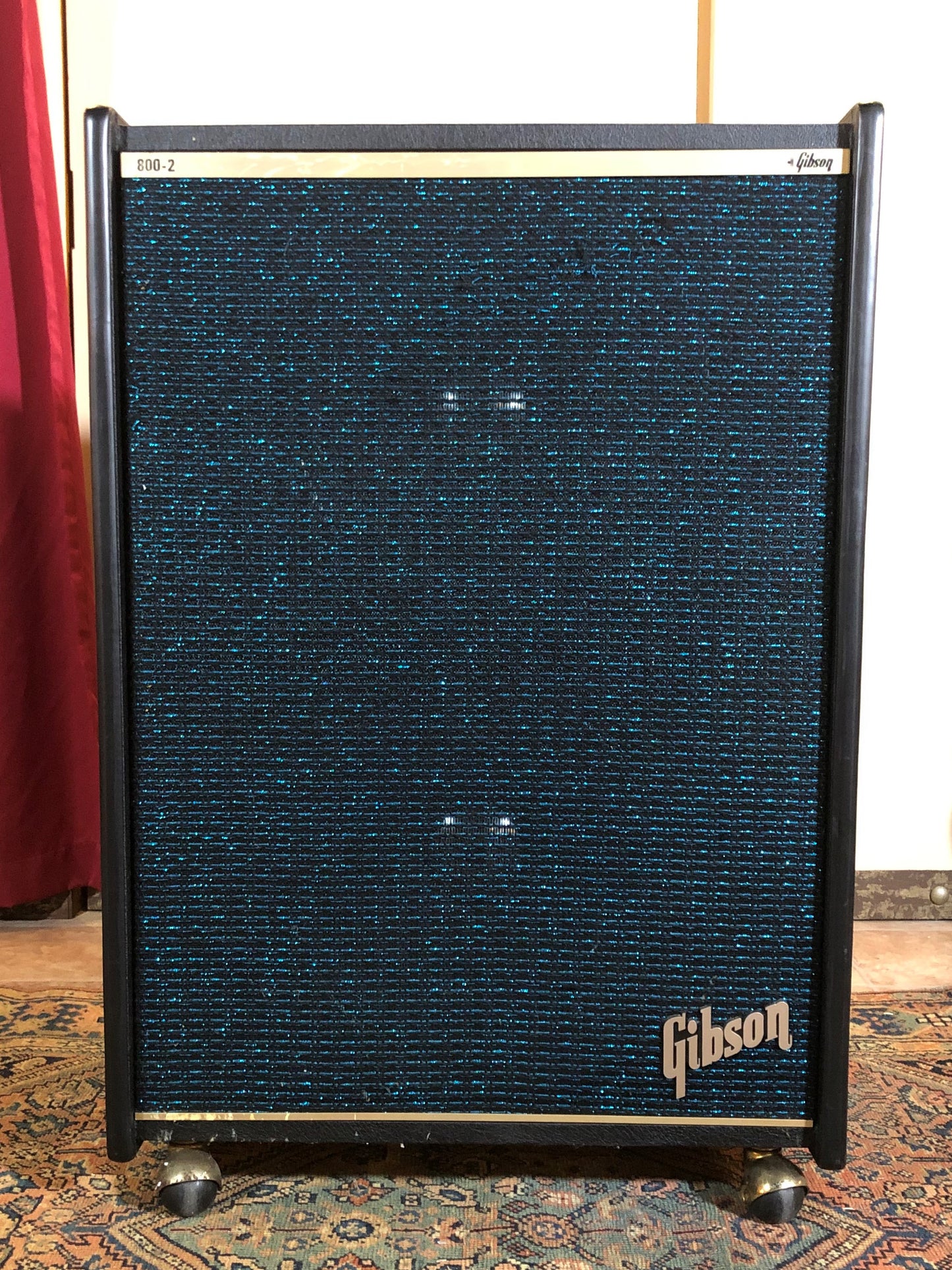 Vintage Gibson 800-2G 2x15 Powered Speaker Cabinet & Amplifier w/ Cover