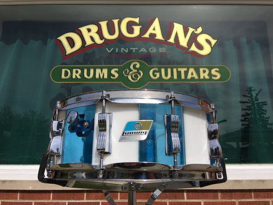 Ludwig 1970s Vistalite  5x14 Blue & White Pattern F Snare Drum