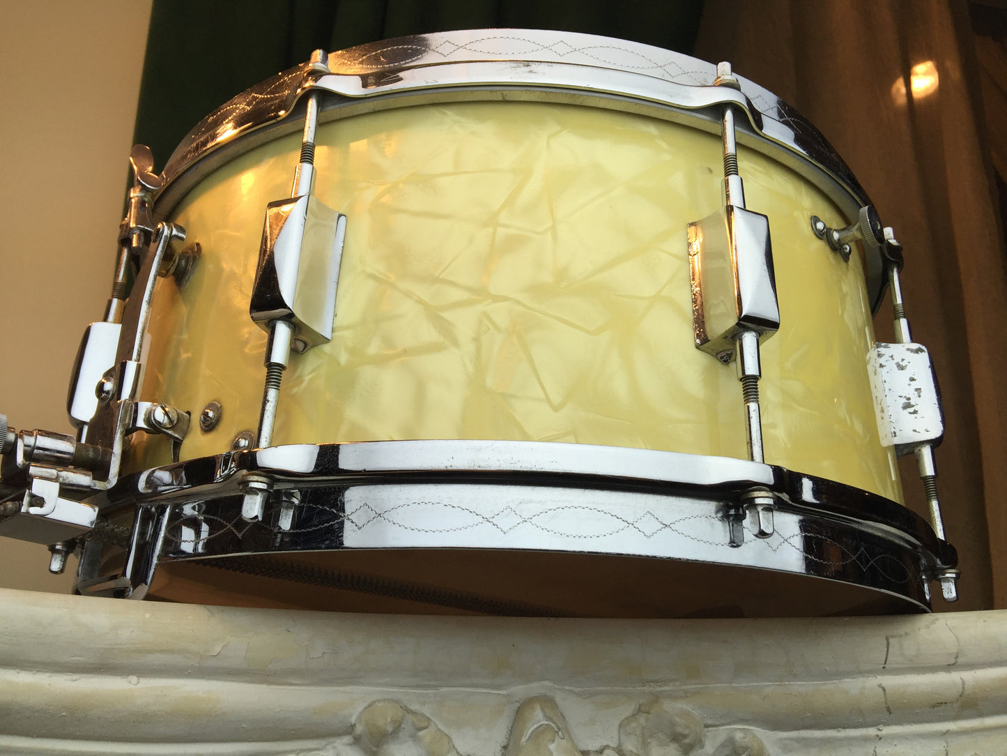 Leedy 1935-36 6.5"x14" Dual Broadway Snare in White Marine Pearl