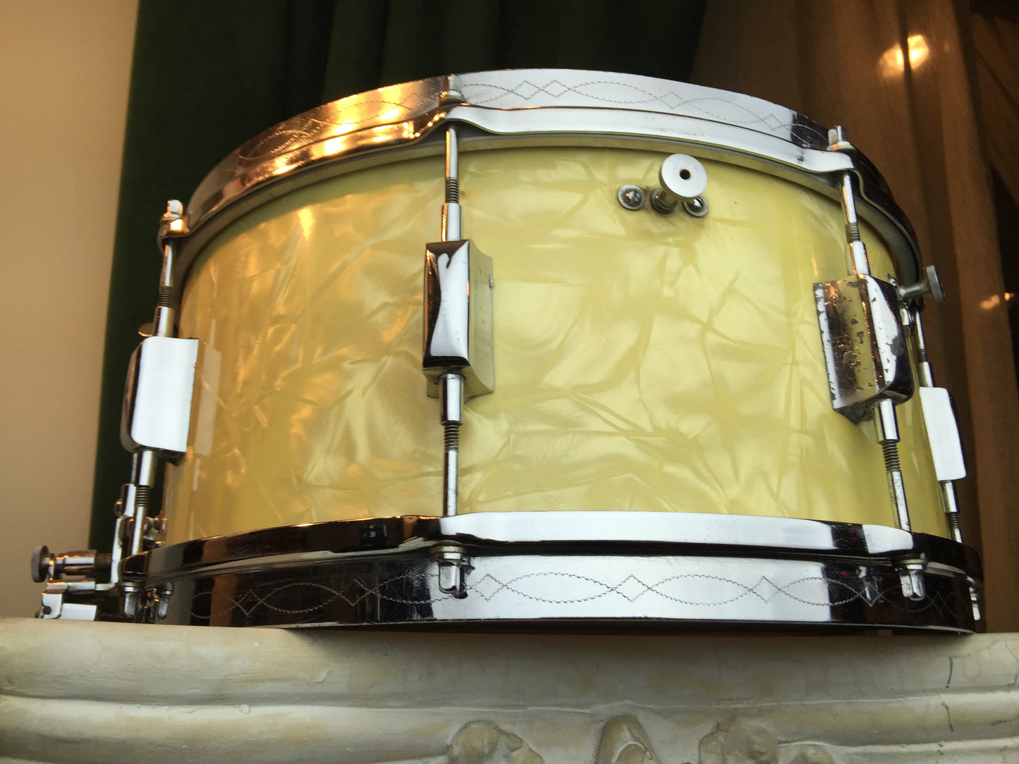 Leedy 1935-36 6.5"x14" Dual Broadway Snare in White Marine Pearl