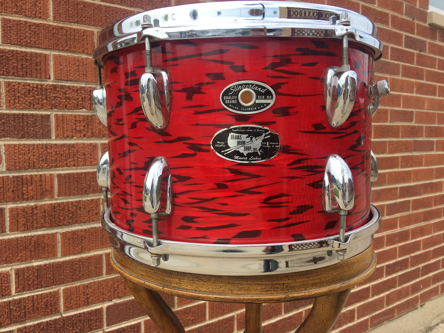 1970s Slingerland 8x12 3 Ply Red Tiger Tom Drum