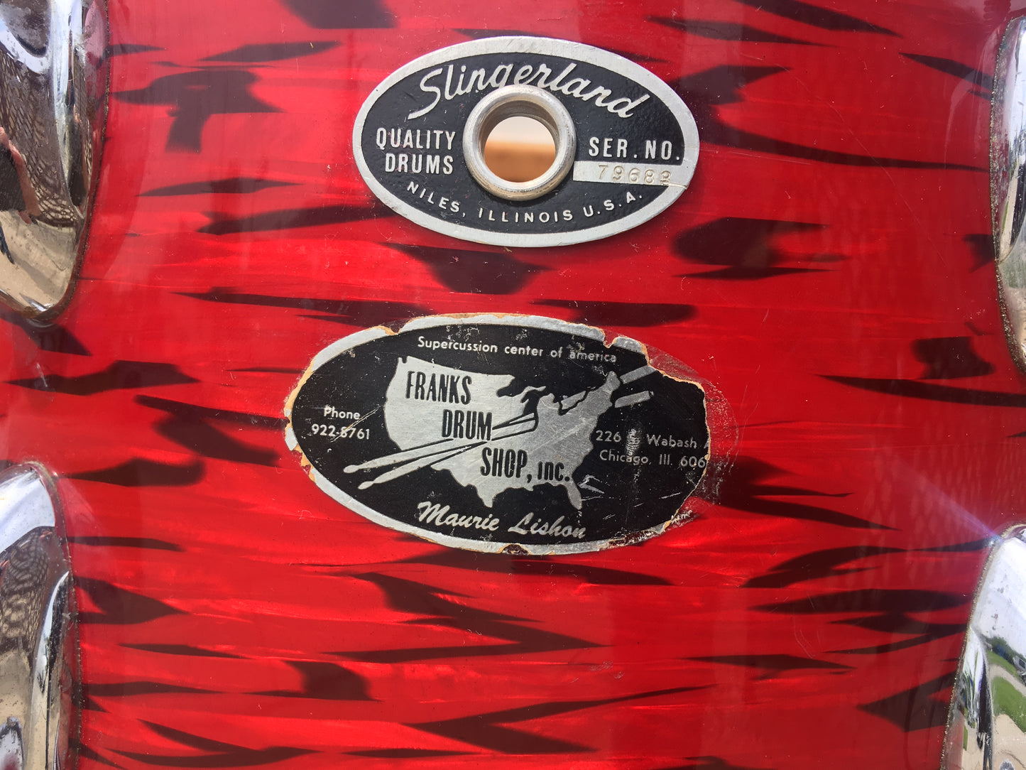 1970s Slingerland 8x12 3 Ply Red Tiger Tom Drum