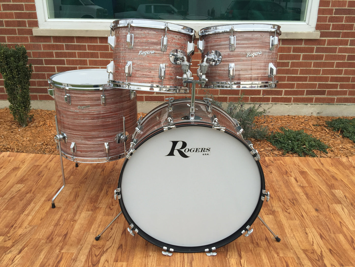 Amazing Rogers Pink Strata Drum Set 24"/13"/14"/18"