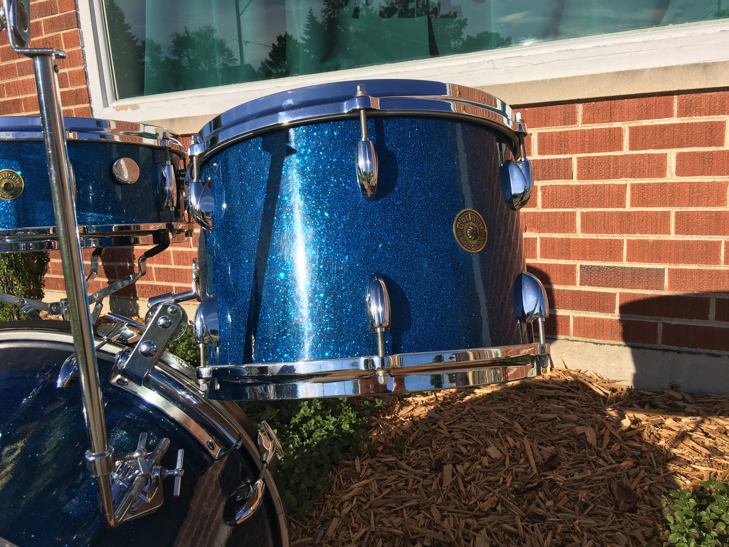 1959/60 Gretsch Round Badge Broadkaster Name-Band Drum Set - Blue Glass Glitter 22/13/16/5x14 Snare