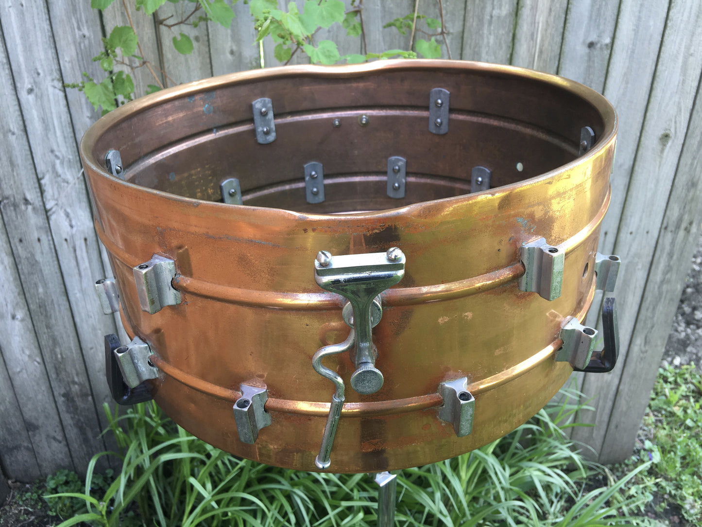 Extremely Rare 1930's Frank Wolf 7"x14" 2-to-1 Copper Shell Snare Drum