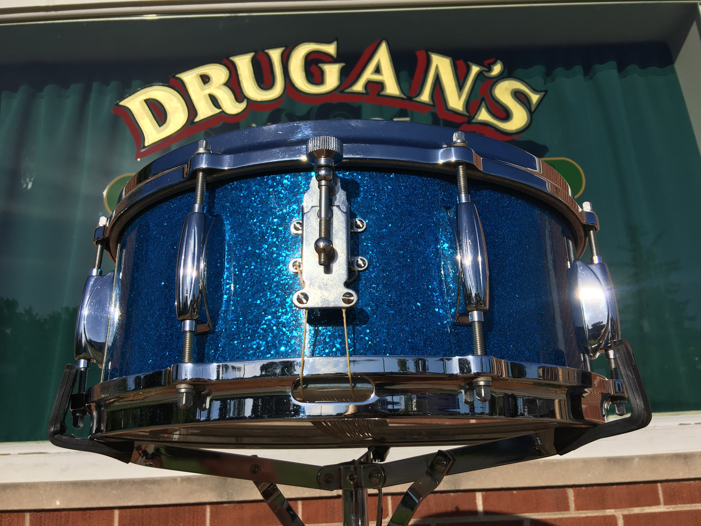 1959/60 Gretsch Round Badge Broadkaster Name-Band Drum Set - Blue Glass Glitter 22/13/16/5x14 Snare