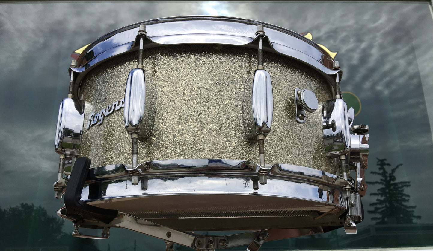 1963 Rogers 6.5x14 Wood Dynasonic Snare Drum in Silver Sparkle