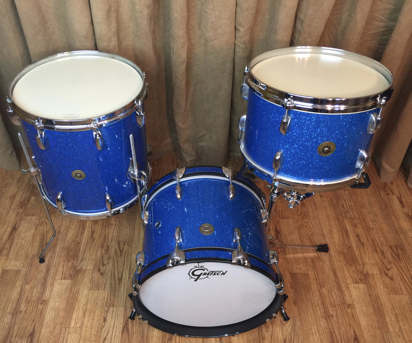 Gretsch 1960's Round Badge Micro Bop Set w/ 15" Bass Drum in Blue Glass Glitter