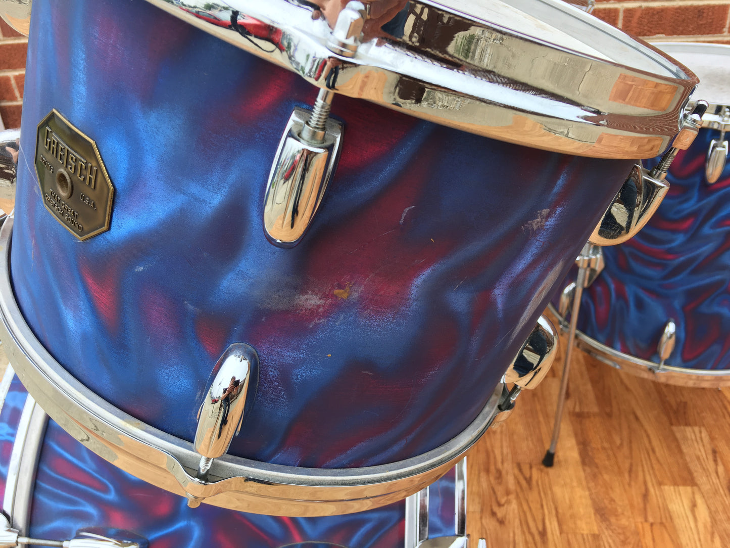 1971 Gretsch Stop Sign Badge Drum Set in Peacock Satin Flame