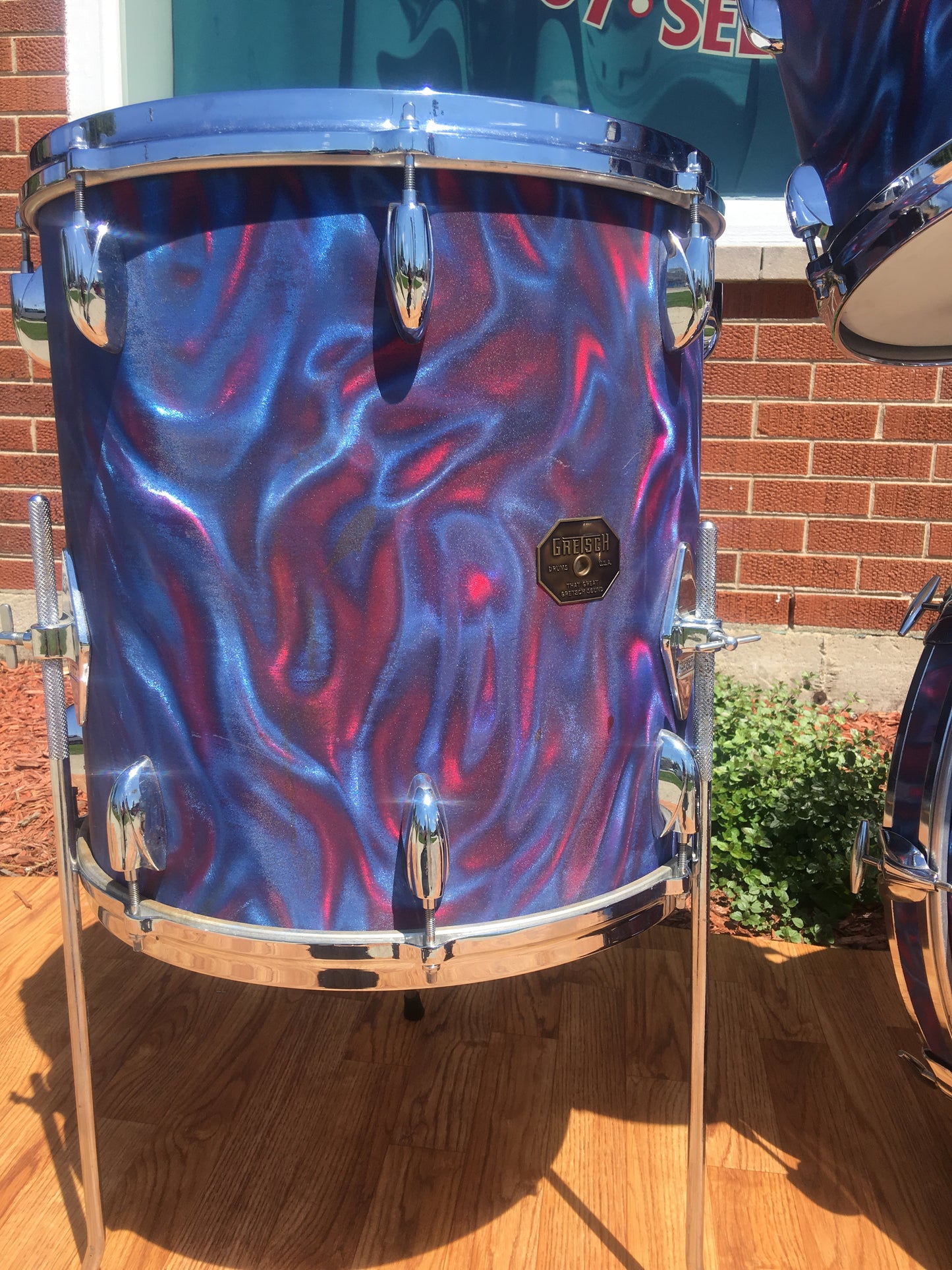 1971 Gretsch Stop Sign Badge Drum Set in Peacock Satin Flame