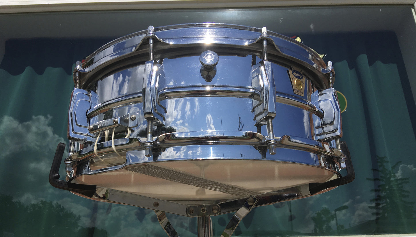 1959 Ludwig Chrome Over Brass Trans-Badge 5″x14″ Supraphonic Snare Drum