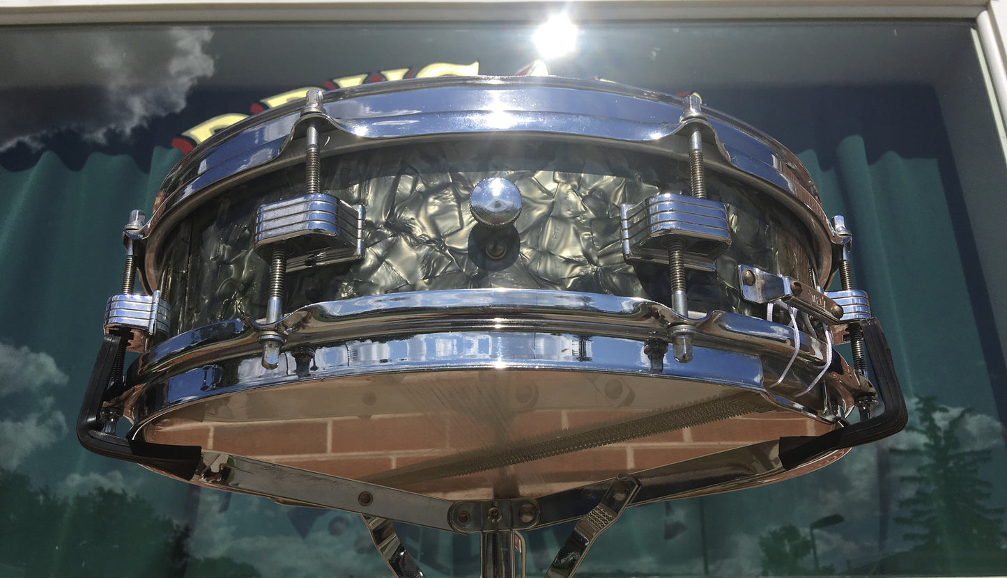 1959 Ludwig Downbeat Trans Badge 4"x14" Black Diamond Pearl Snare Drum
