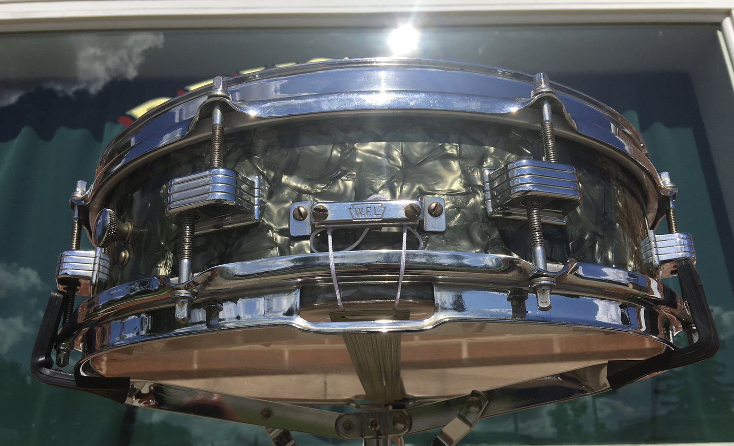 1959 Ludwig Downbeat Trans Badge 4"x14" Black Diamond Pearl Snare Drum