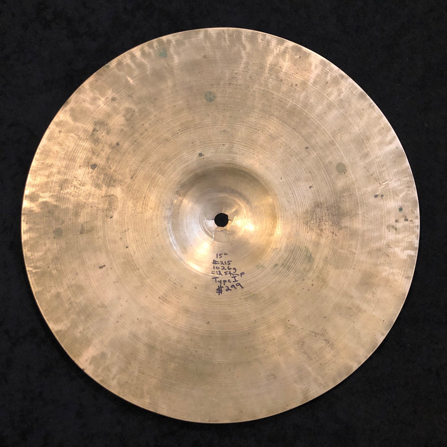 15" K. Zildjian Istanbul 1930s-1945 Old Stamp Type I Hi Hat / Small Ride Cymbal 1026g #215