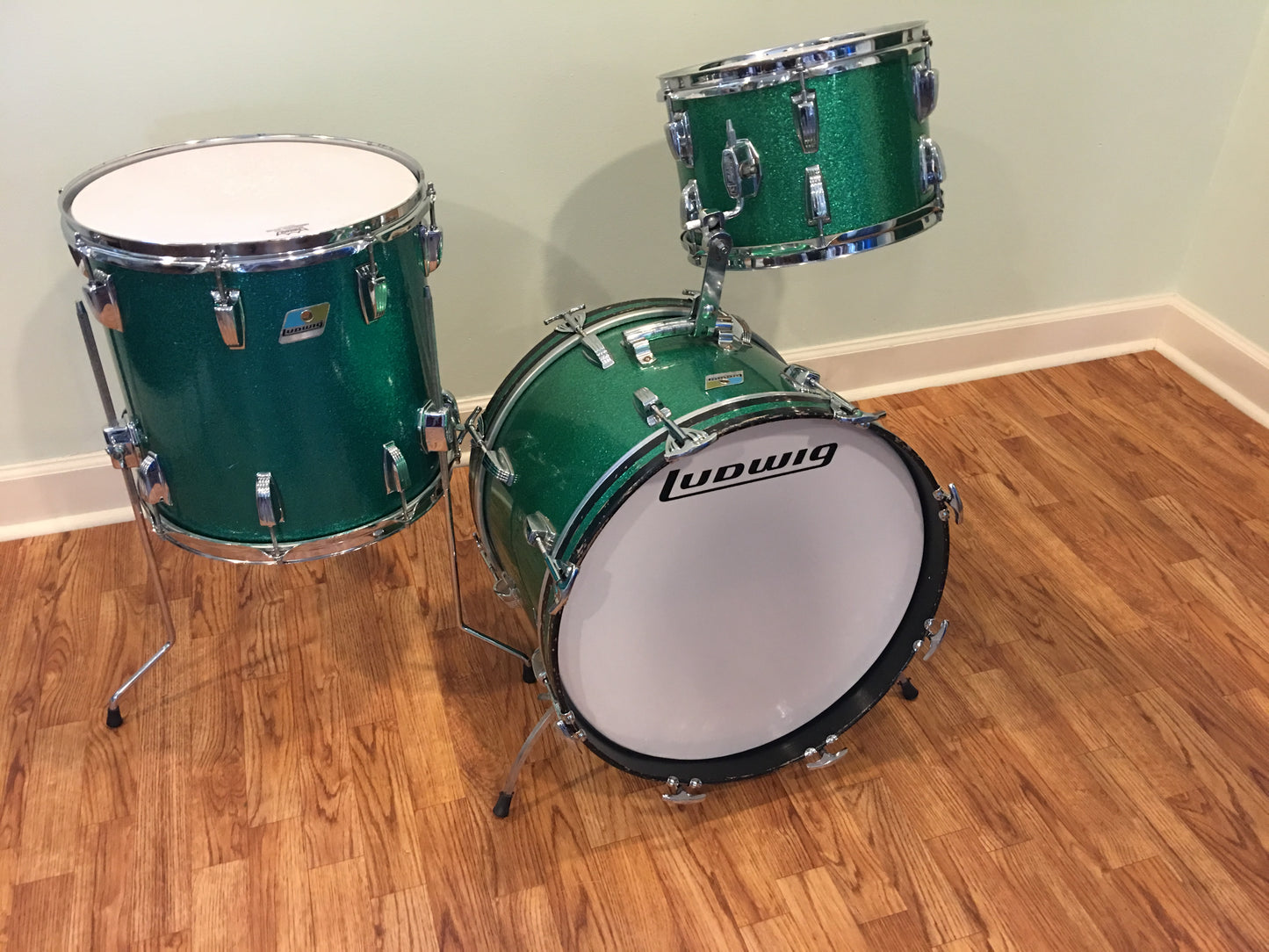 1970s Ludwig Jazzette Green Sparkle Drum Set 18/12/14