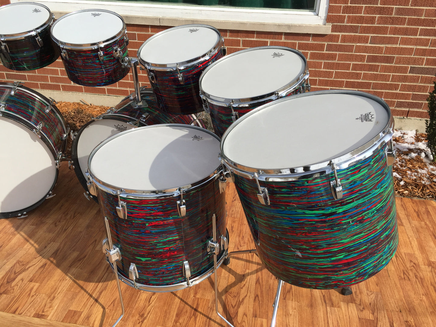 Ludwig 1970s Psychedelic Red Octa-Plus Set - Twin 24" Bass Drums!