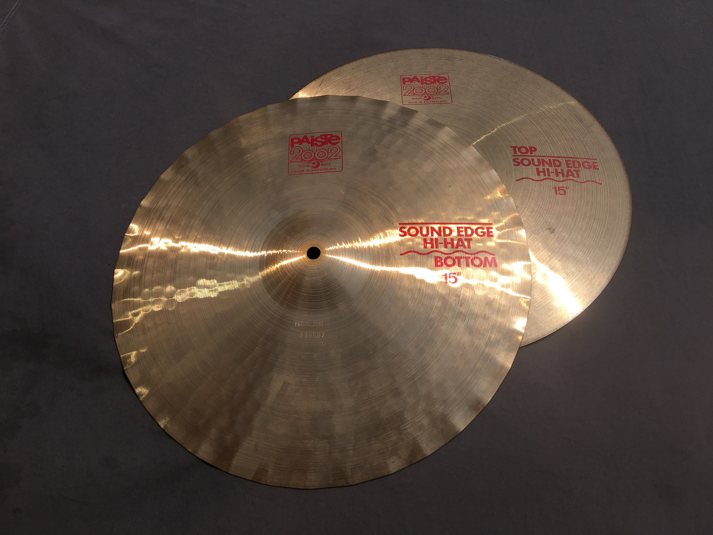 15" Vintage 1982 Paiste 2002 Sound Edge Red Label Hi Hat Pair 1106g/1226g #476