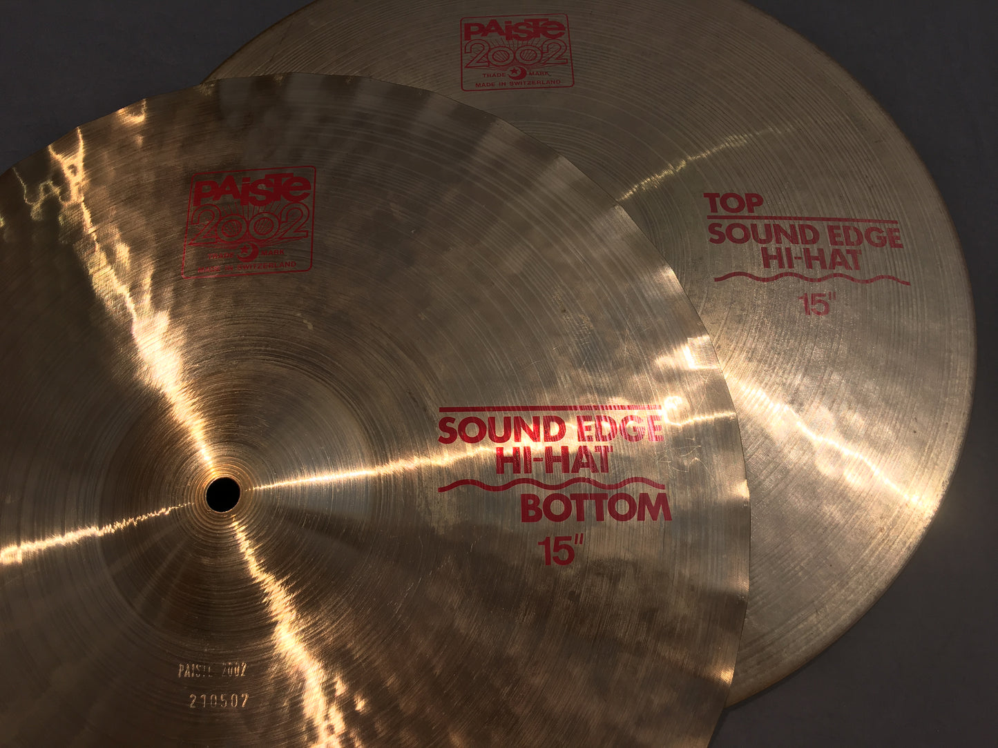 15" Vintage 1982 Paiste 2002 Sound Edge Red Label Hi Hat Pair 1106g/1226g #476