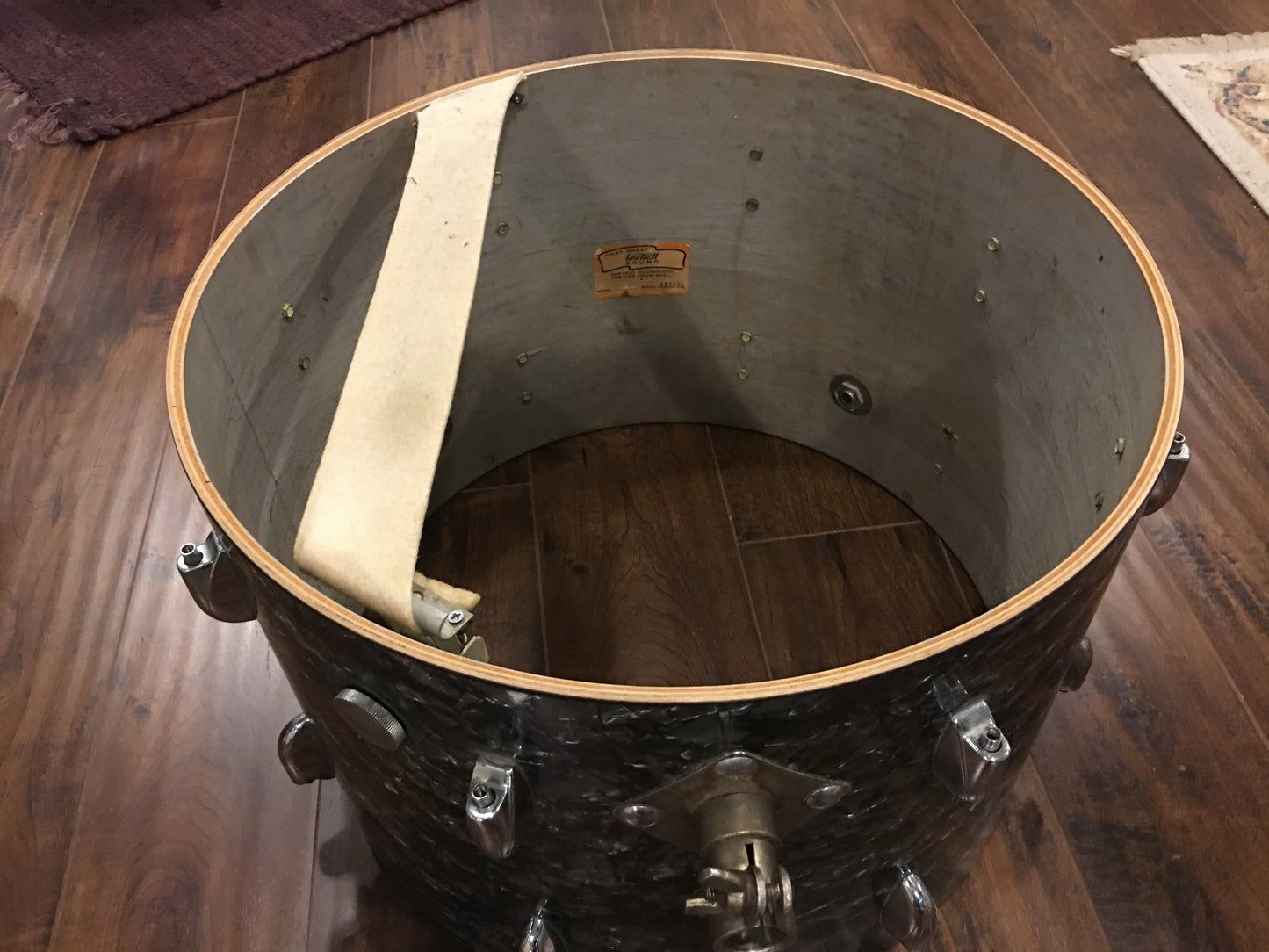 1960s Gretsch Round Badge 14x20 Bass Drum Black Diamond Pearl