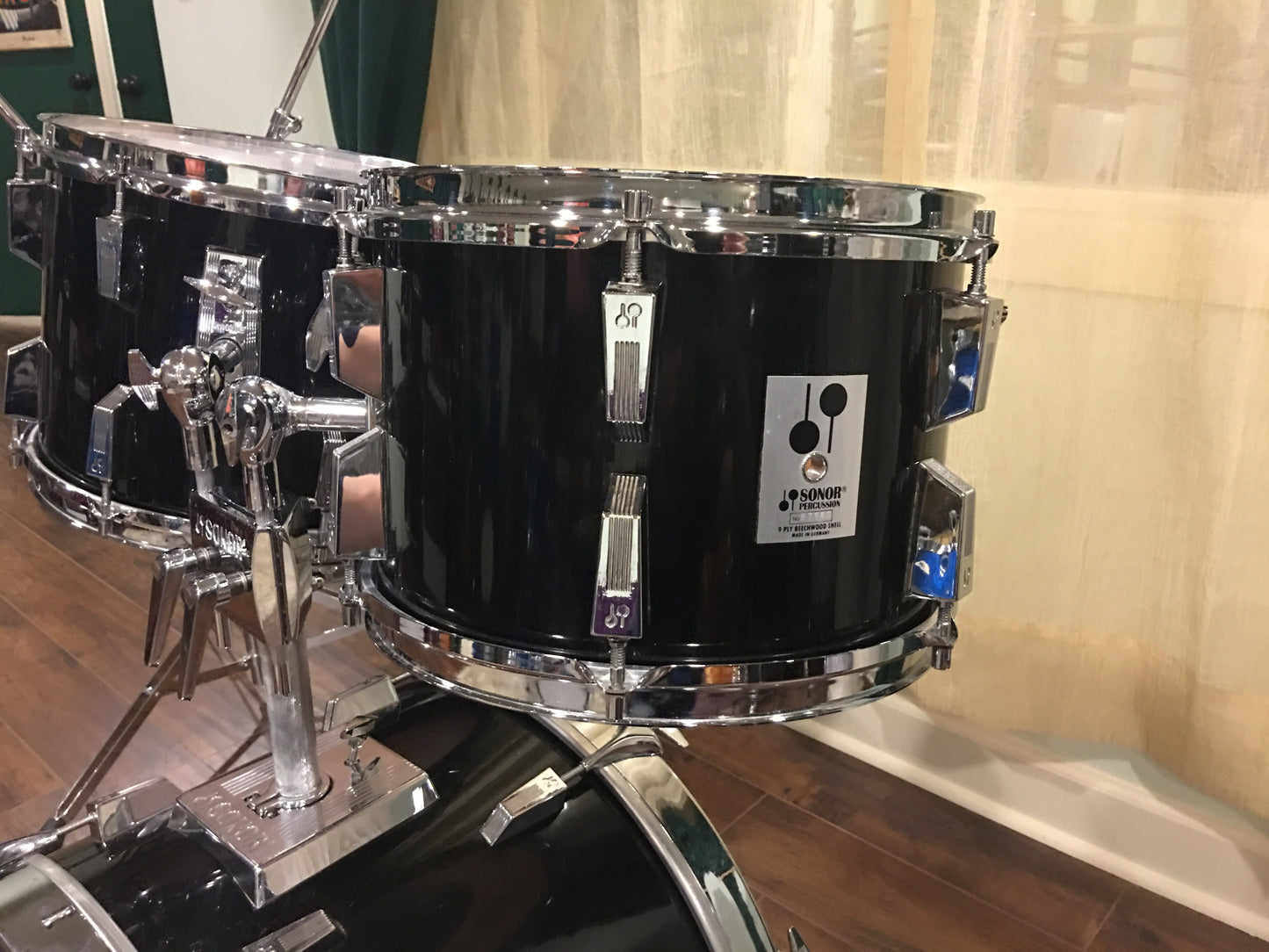 Vintage Sonor Phonic Drum Set 9 Ply Beachwood Clean & Original - Black 4pc