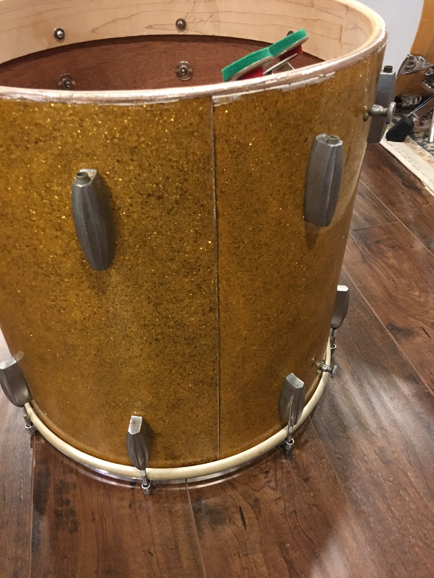 1936-42 Slingerland Radio King 16x16 Gold Sparkle Floor Tom