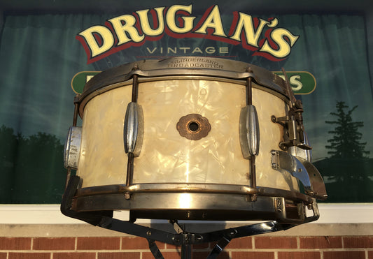 Slingerland 1936 6.5"x14" Broadcaster Radio King Snare in White Marine Pearl - Rare!