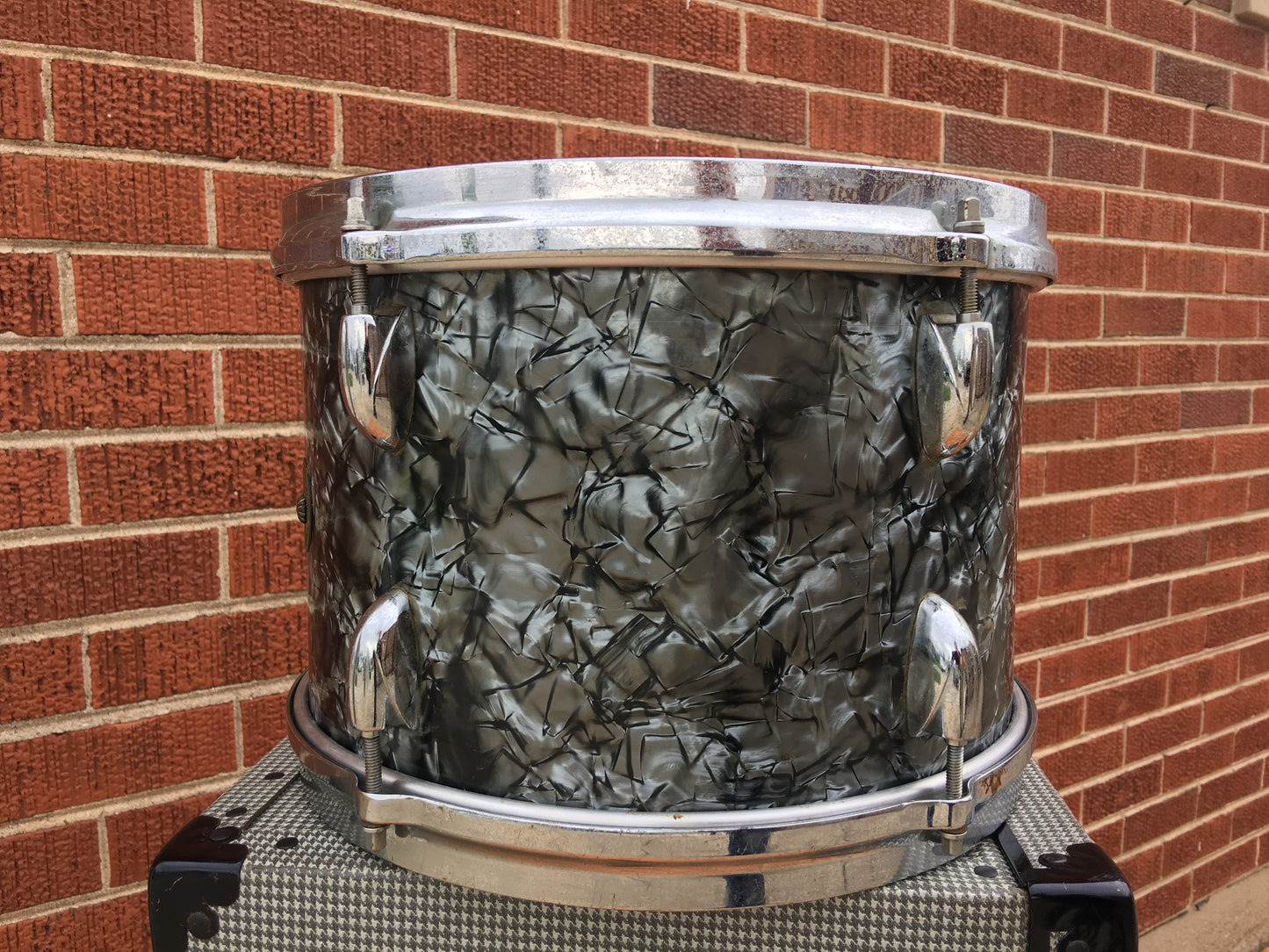 1960s Gretsch Round Badge 8x12 Progressive Jazz Tom Drum Black Diamond Pearl #2