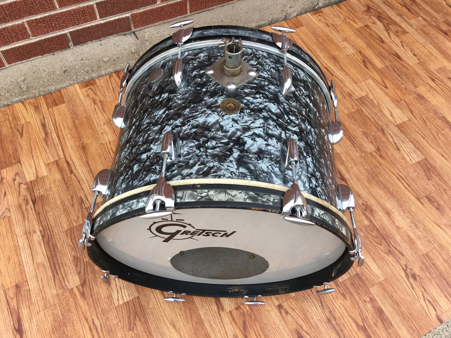 1960s Gretsch Round Badge 14x20 Bass Drum Black Diamond Pearl