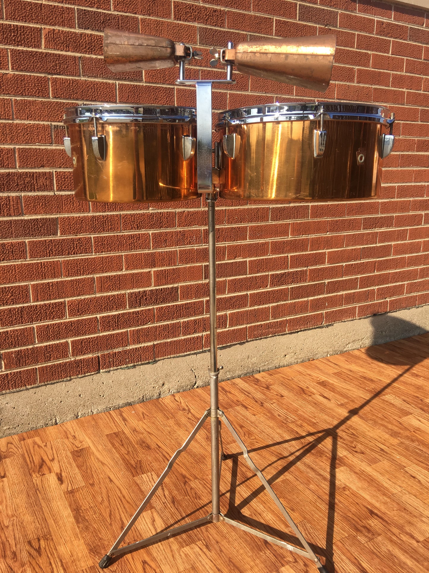 1948-52 WFL / Ludwig Timbale Drum Set With Dual Cowbells and Stand  10.5" & 13"