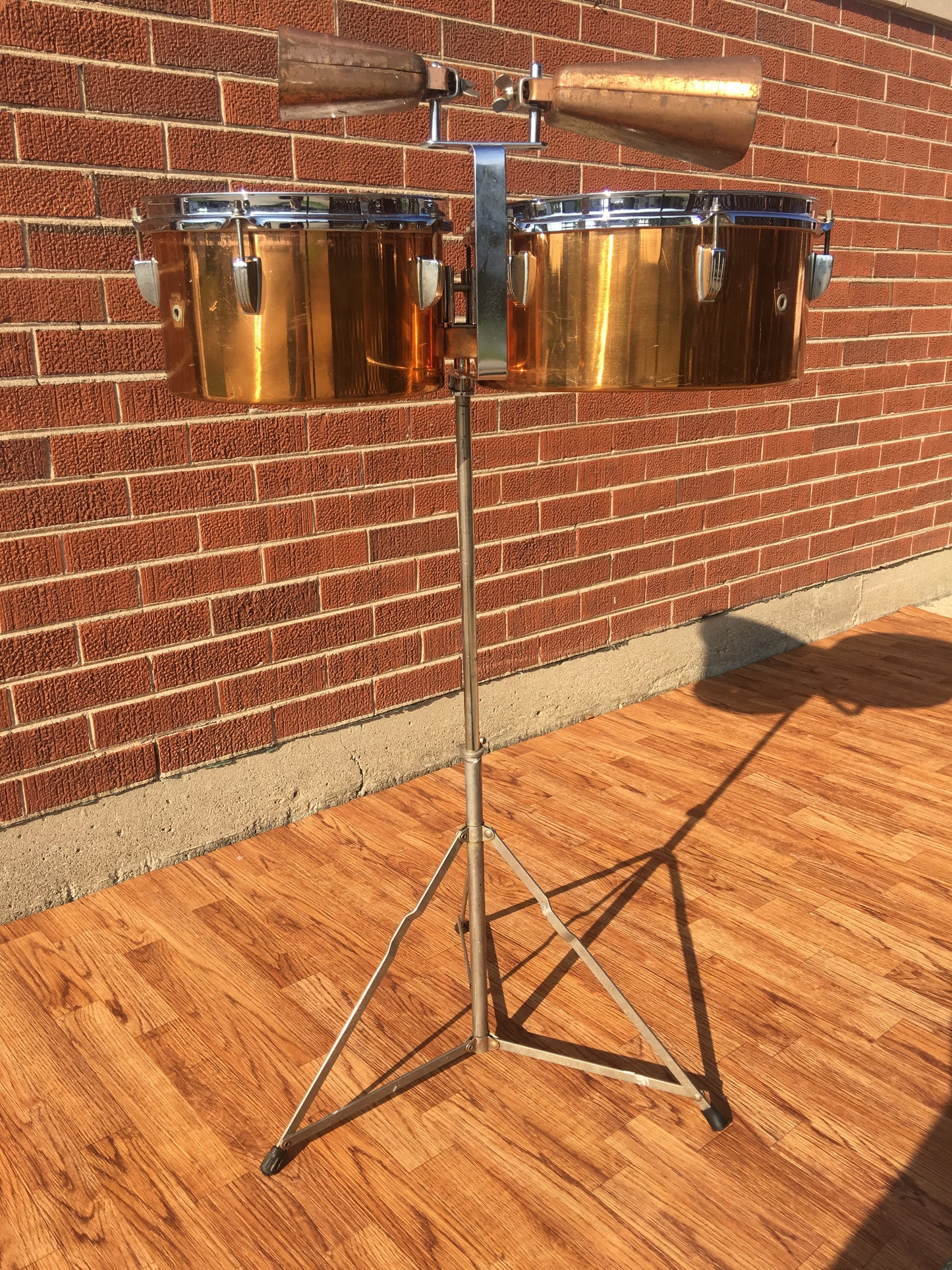1948-52 WFL / Ludwig Timbale Drum Set With Dual Cowbells and Stand  10.5" & 13"