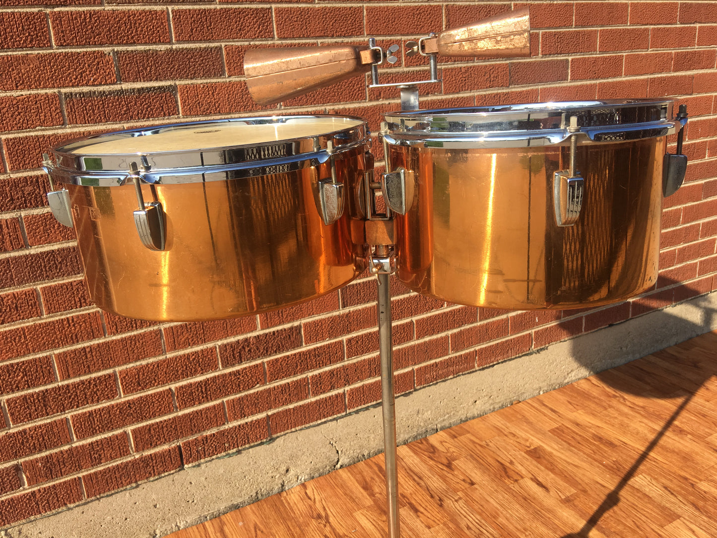 1948-52 WFL / Ludwig Timbale Drum Set With Dual Cowbells and Stand  10.5" & 13"