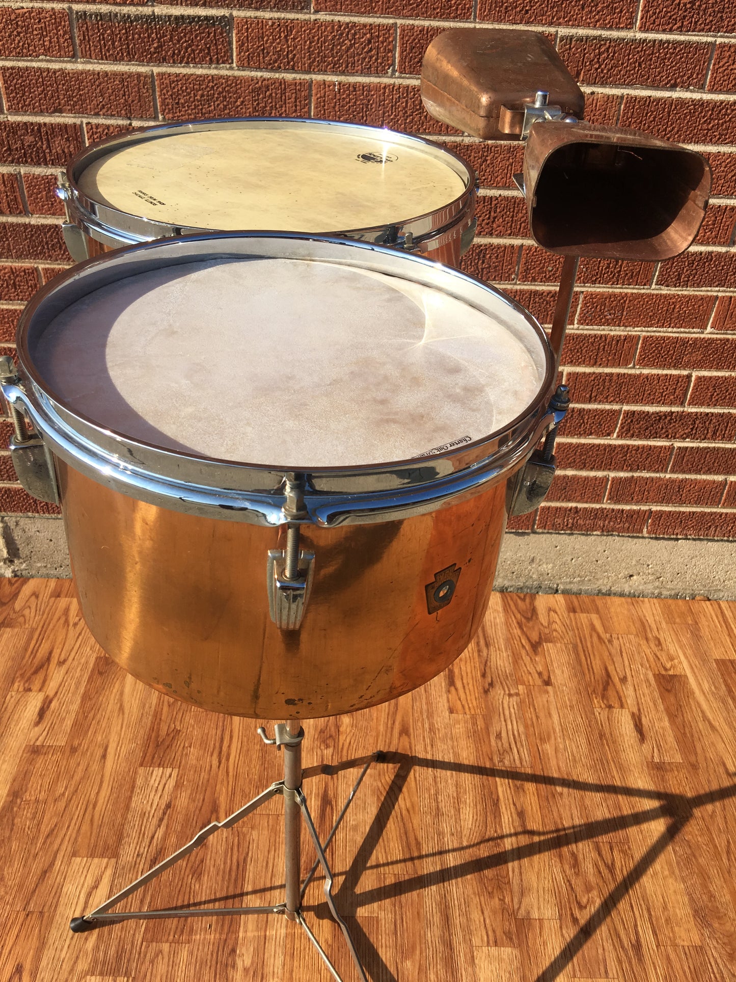 1948-52 WFL / Ludwig Timbale Drum Set With Dual Cowbells and Stand  10.5" & 13"
