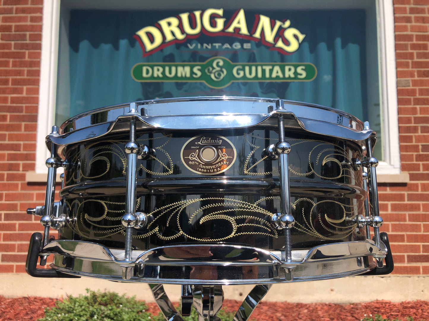 N.O.S. 1999 Ludwig 5x14 Wm. F. Ludwig II Signed 90th Anniversary John Aldridge Engraved Black Beauty Snare Drum w/ Case