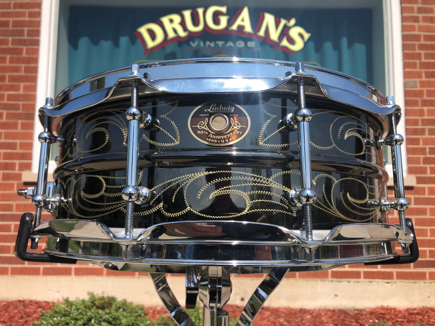 N.O.S. 1999 Ludwig 5x14 Wm. F. Ludwig II Signed 90th Anniversary John Aldridge Engraved Black Beauty Snare Drum w/ Case