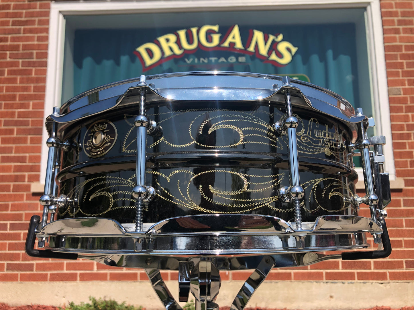 N.O.S. 1999 Ludwig 5x14 Wm. F. Ludwig II Signed 90th Anniversary John Aldridge Engraved Black Beauty Snare Drum w/ Case