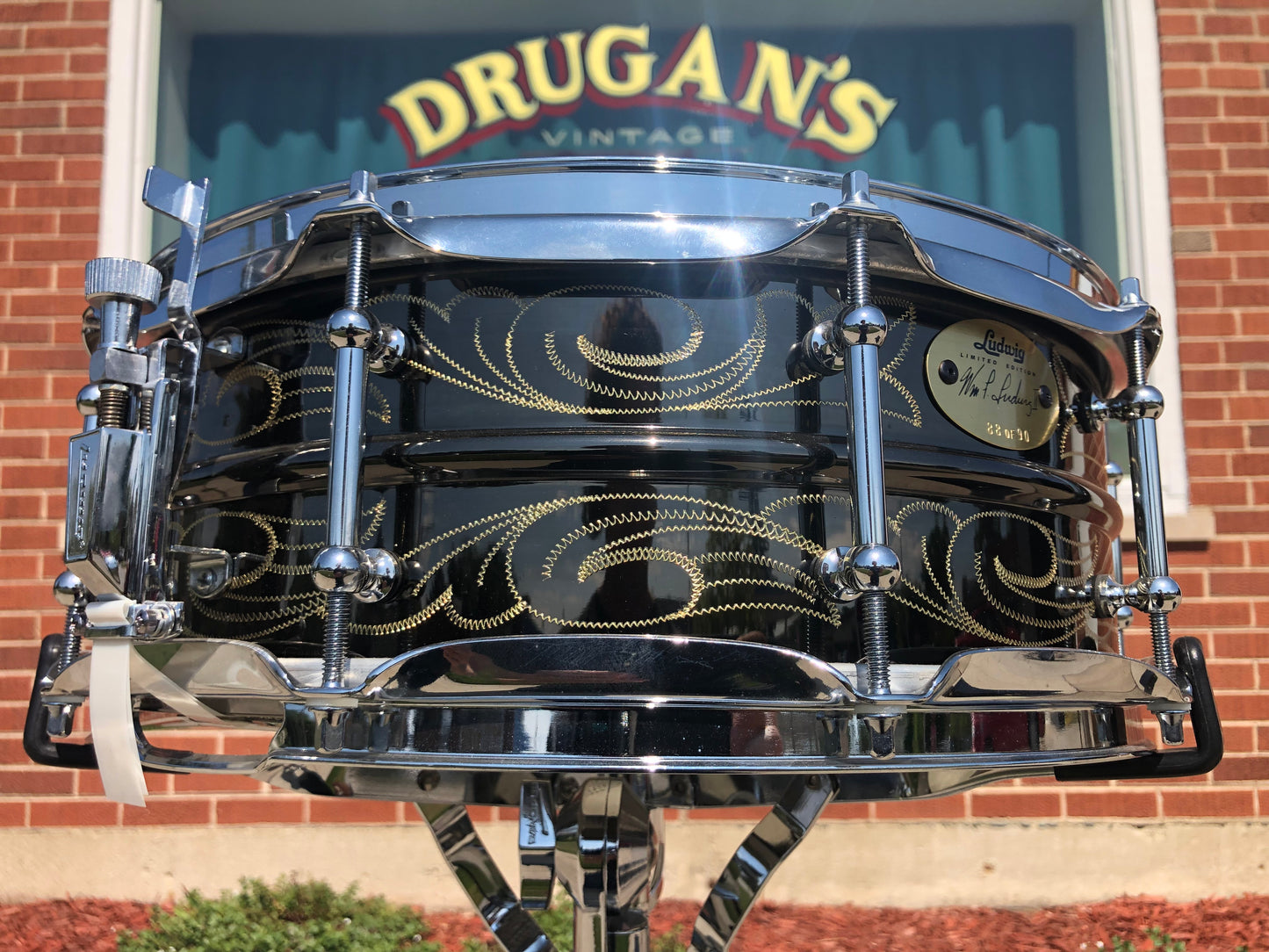 N.O.S. 1999 Ludwig 5x14 Wm. F. Ludwig II Signed 90th Anniversary John Aldridge Engraved Black Beauty Snare Drum w/ Case