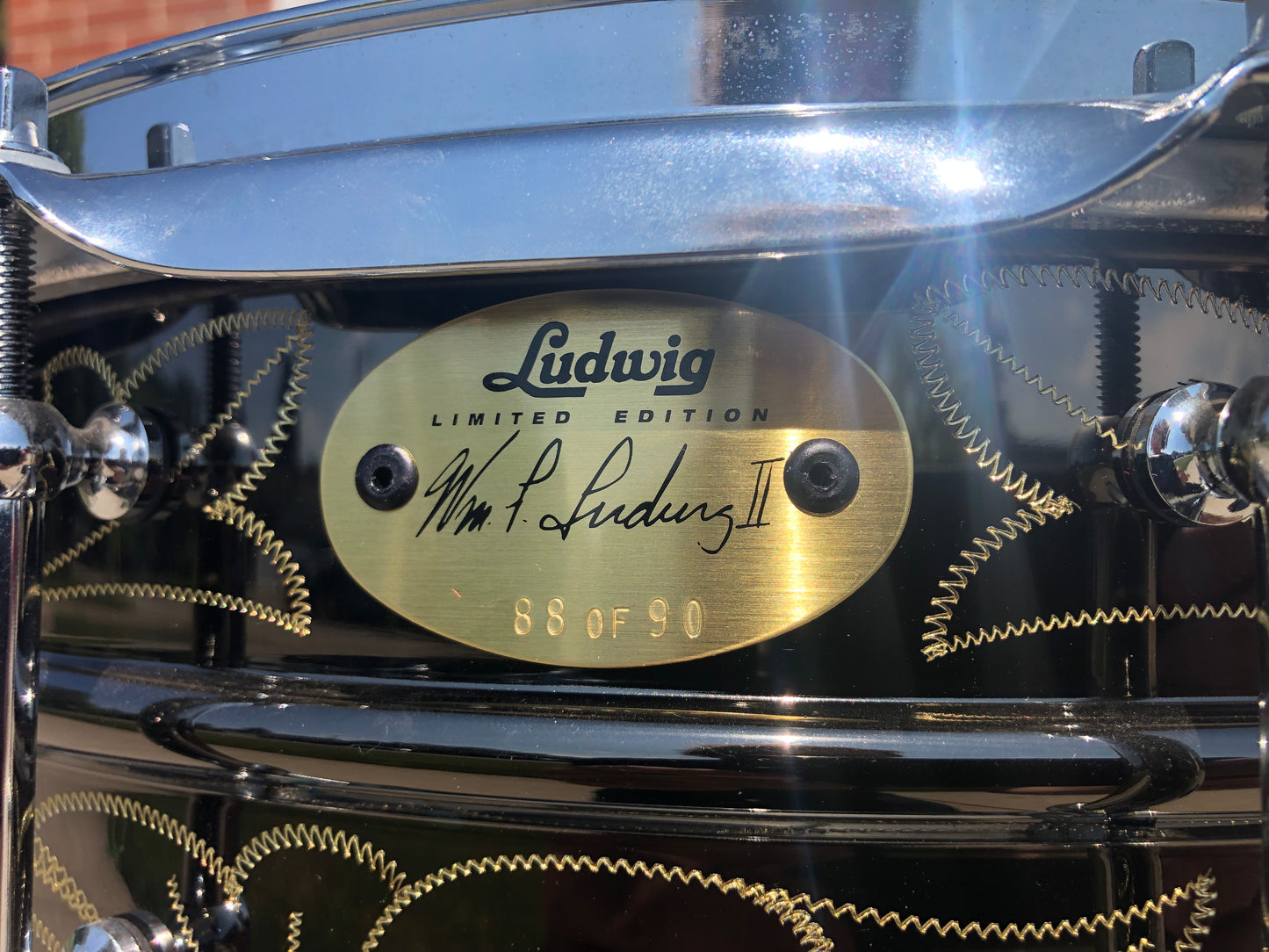 N.O.S. 1999 Ludwig 5x14 Wm. F. Ludwig II Signed 90th Anniversary John Aldridge Engraved Black Beauty Snare Drum w/ Case