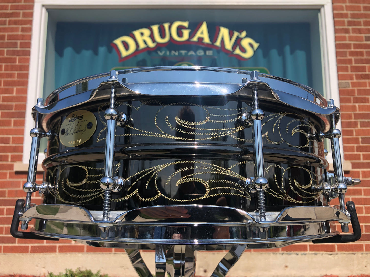 N.O.S. 1999 Ludwig 5x14 Wm. F. Ludwig II Signed 90th Anniversary John Aldridge Engraved Black Beauty Snare Drum w/ Case