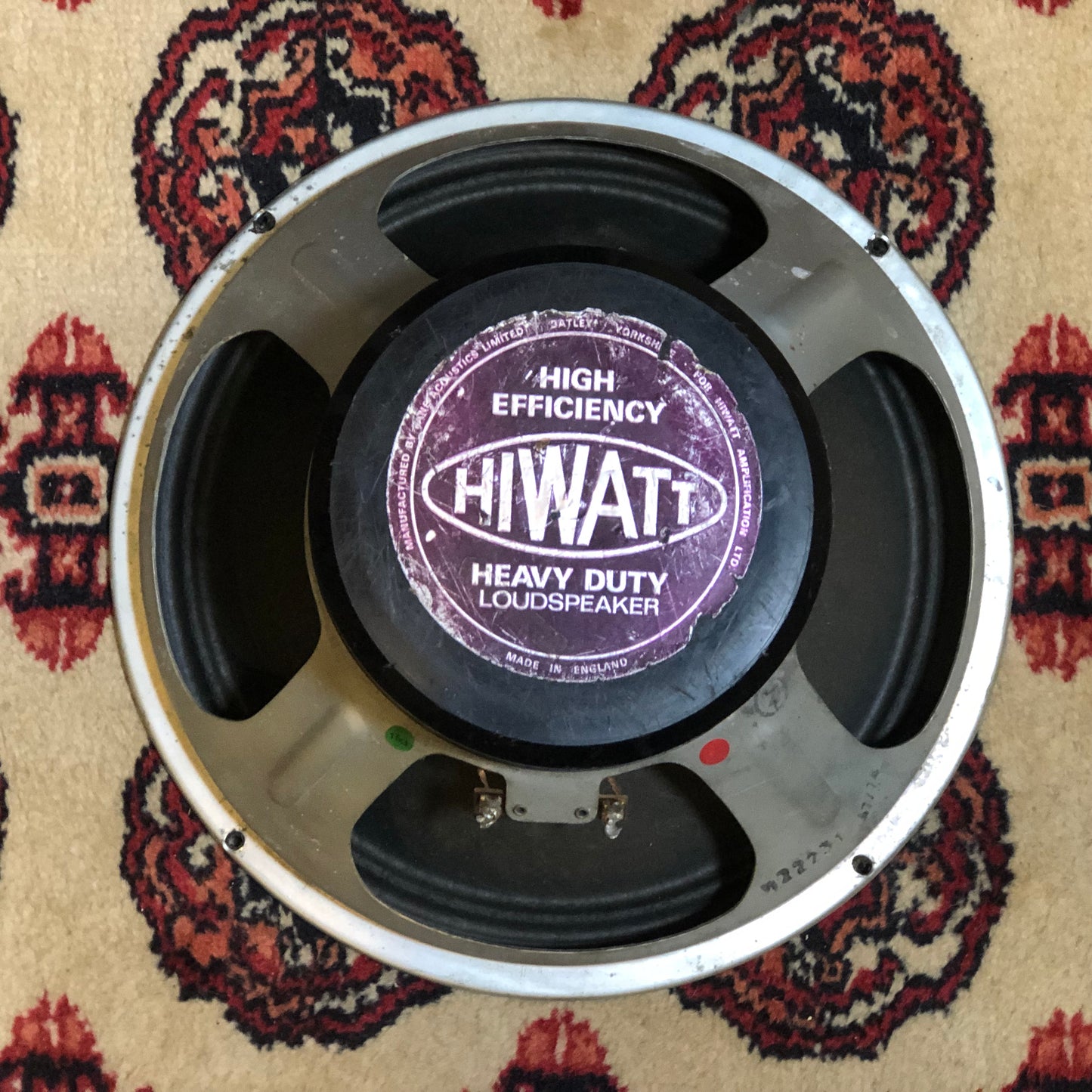1974 Hiwatt 12" Fane 122231 Purple Back Guitar Speaker 15 Ohms Pulsonic 6441