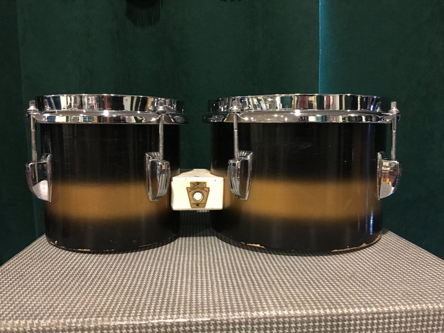 Vintage 1960s Ludwig Black & Gold Duco 6" & 8" Bongo Drums