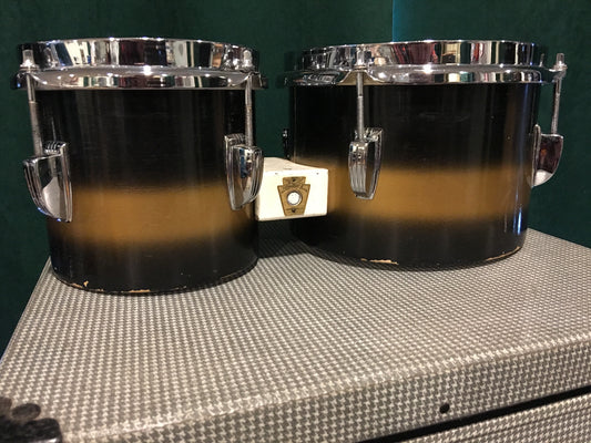 Vintage 1960s Ludwig Black & Gold Duco 6" & 8" Bongo Drums