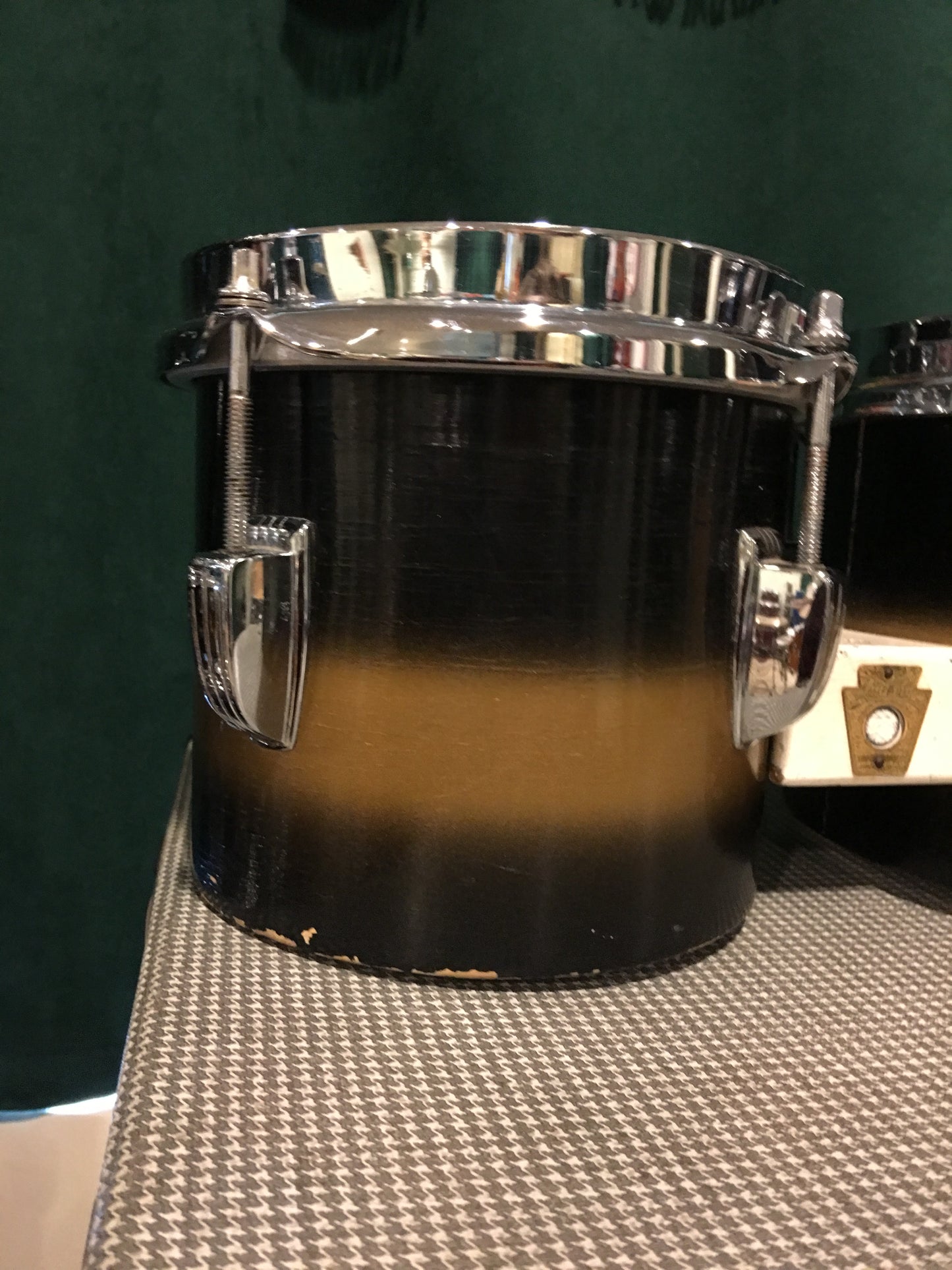 Vintage 1960s Ludwig Black & Gold Duco 6" & 8" Bongo Drums