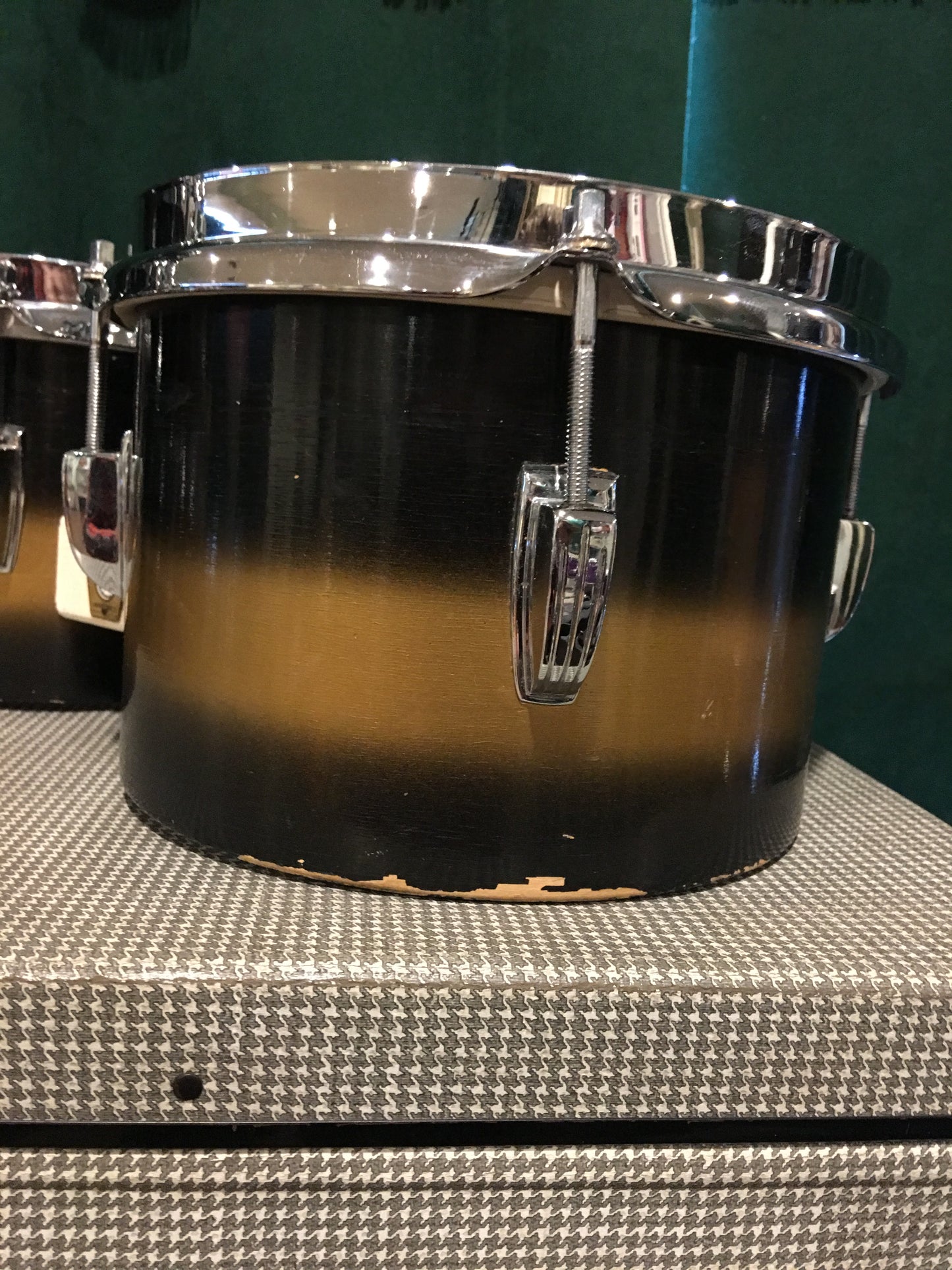 Vintage 1960s Ludwig Black & Gold Duco 6" & 8" Bongo Drums