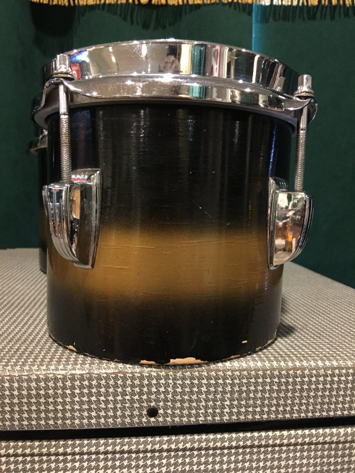 Vintage 1960s Ludwig Black & Gold Duco 6" & 8" Bongo Drums
