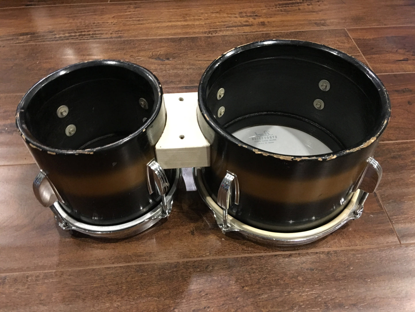 Vintage 1960s Ludwig Black & Gold Duco 6" & 8" Bongo Drums